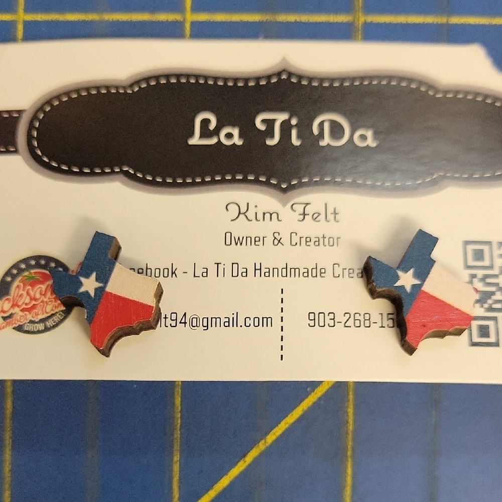 Texas Flag Wood Stud Earrings Flag Red Blue White